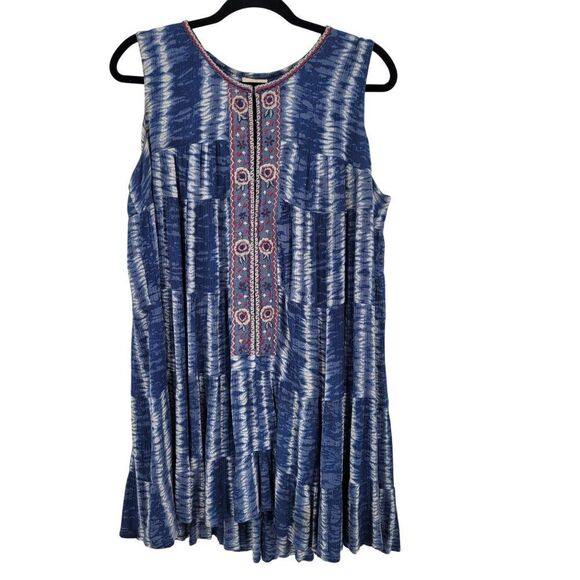 Sleeveless Blue Striped Tiered Ruffle Oversized Dress Sz S Embroidered India - Picture 4 of 10